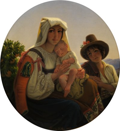 Italian Mother with Child and Boy in a Landscape by Theodor Leopold Weller